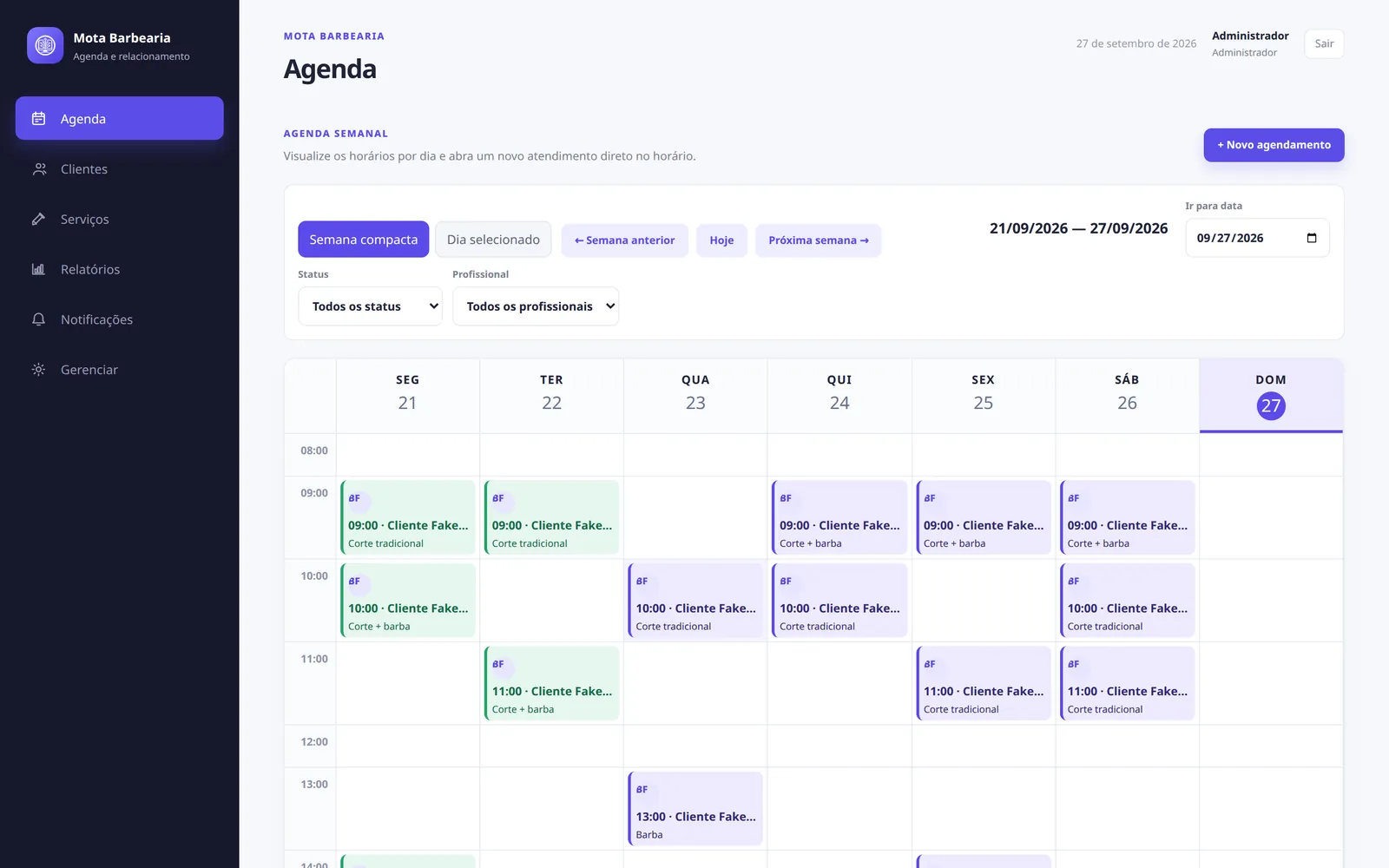 Agenda da Mota Barbearia no computador